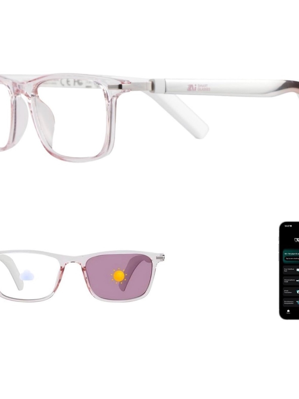 Smart Photochromic Glasses in Pink Transparent Frame